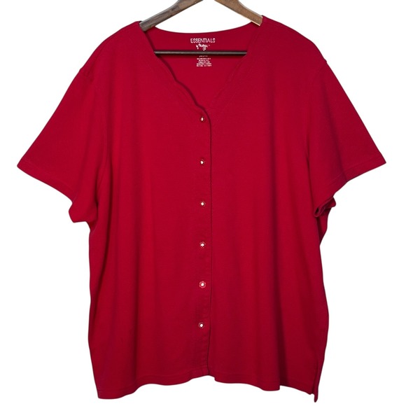 Essentials by‎ Maggie Top Size 26W/28W Red Textured Knit Cardigan Scallop V Neck - Picture 1 of 11